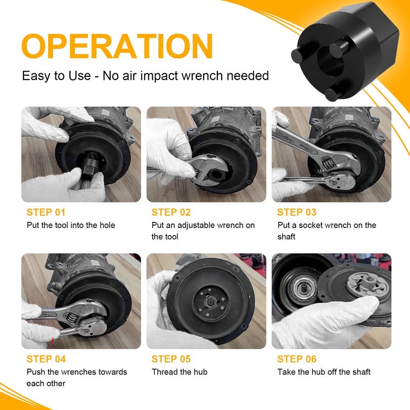 Deargooday A/C Compressor Clutch Hub Remover Tool No Impact Wrench Needed for Drive Hub of Denso Clutchless Compressors 5SE09C 5SE12C 5SEL12C 5SL12C 6SEL14C 6SEL16C 6SEU14C 6SEU16C 7SEU16C 7SEU17C - Image 3